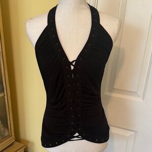 Laundry by Shelli Segal Vintage Black Halter Top w/ Laces & Grommets